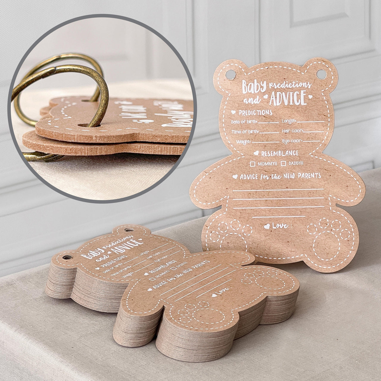 Baby Shower Prediction Advice Card Keepsake Book - Kraft Bear Shape (Set of 50) - Alternate Image 4 | My Wedding Favors