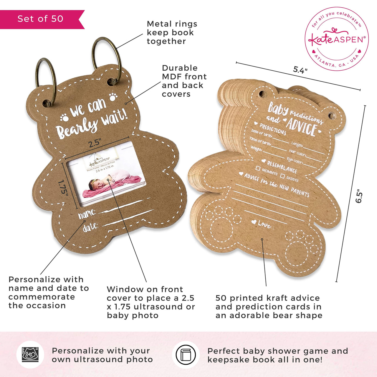 Baby Shower Prediction Advice Card Keepsake Book - Kraft Bear Shape (Set of 50) - Alternate Image 6 | My Wedding Favors