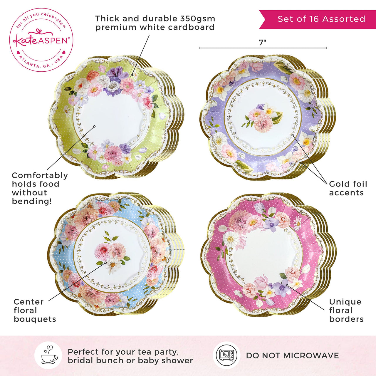 New Tea Time Party 7" Premium Paper Plates - Assorted (Set of 16)Alternate Image 6, My Wedding Favors | Paper Plate
