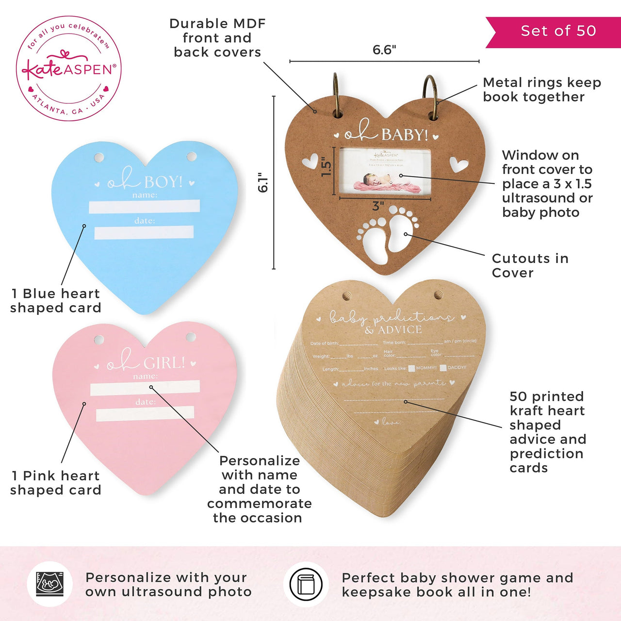 Baby Shower Prediction Advice Card Keepsake Book - Kraft Heart Shape  Alternate Image 6 - My Wedding Favors
