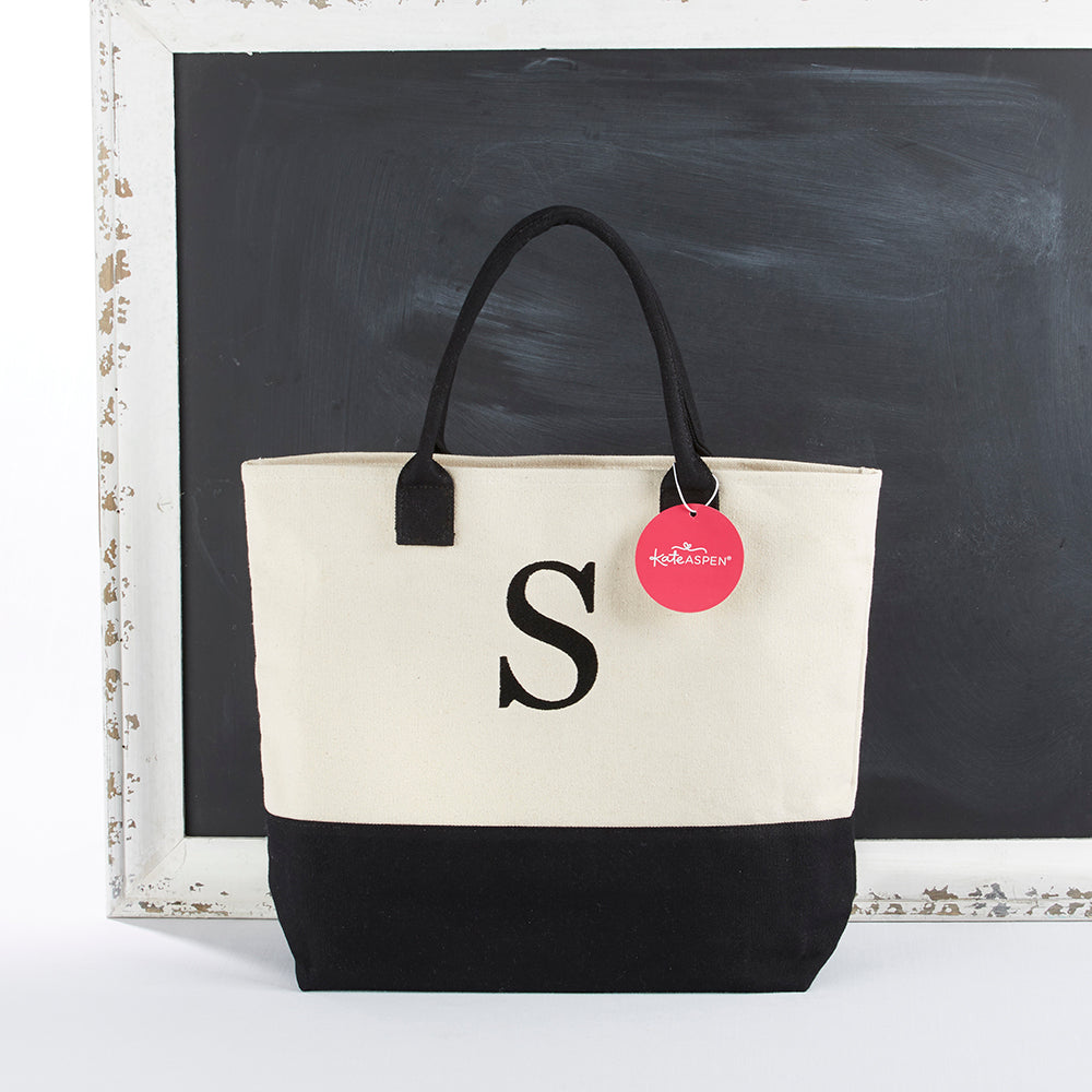 M'' Letter Initial Canvas Tote Bag - Initials Bags