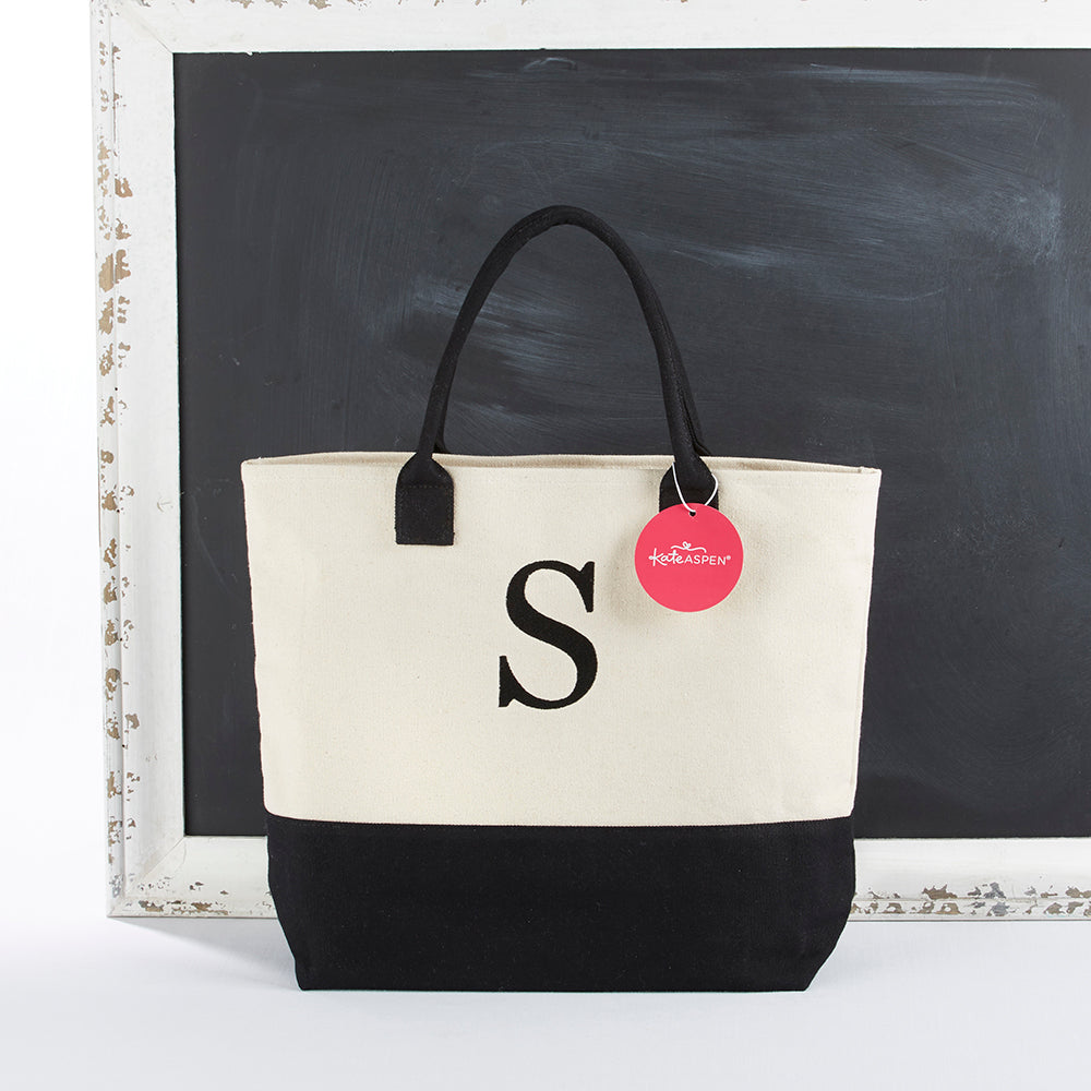 Classic Black And White Monogrammed Initial Tote Bag - Main Image | My Wedding Favors