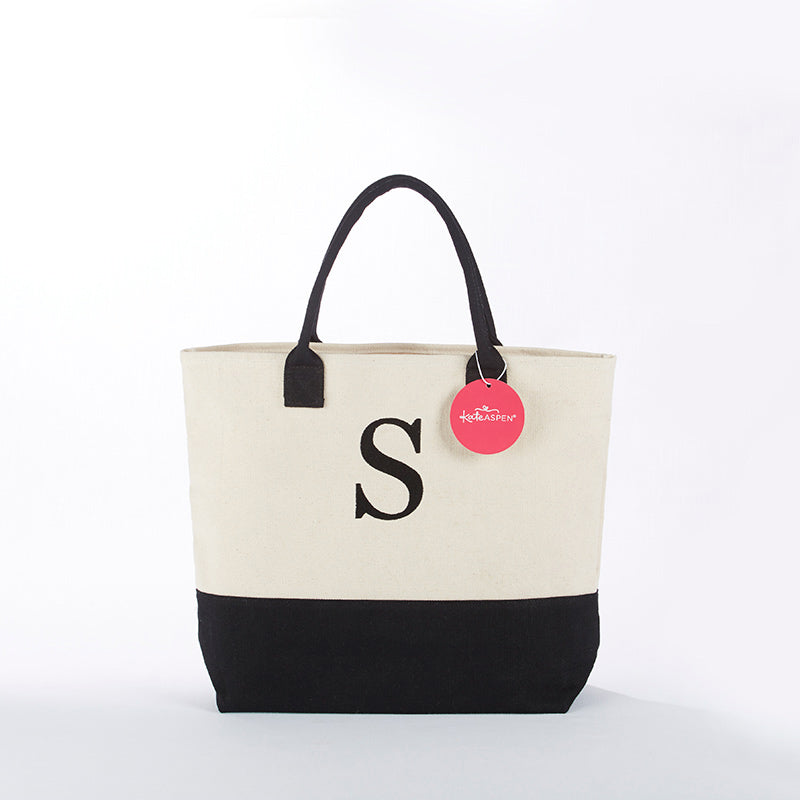 Classic Black And White Monogrammed Initial Tote Bag - Alternate Image 2 | My Wedding Favors