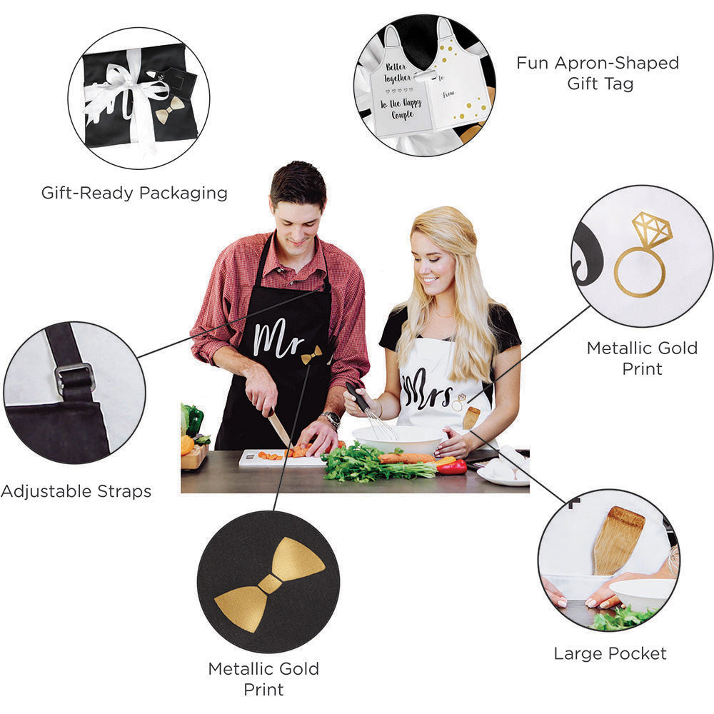 Mr & Mrs. Happy Couple Aprons, Gloves, Mats, Recipe Book, Greeting Card, Perfect Wedding Gifts