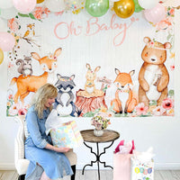 Thumbnail for Pink Woodland Baby Shower Photo Backdrop - Main Image | My Wedding Favors