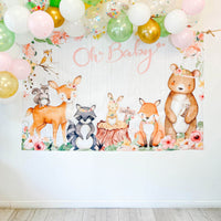 Thumbnail for Pink Woodland Baby Shower Photo Backdrop - Alternate Image 2 | My Wedding Favors