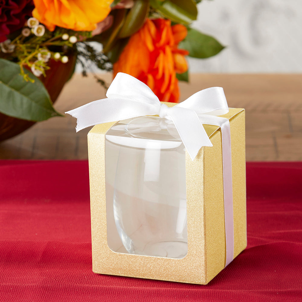 Gold 9 oz. Glassware Gift Box with Ribbon (Set of 12) - Main Image | My Wedding Favors