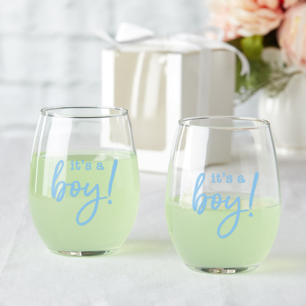 9 oz. Stemless Wine Glass - It's a Boy! (Set of 12) - Main Image | My Wedding Favors