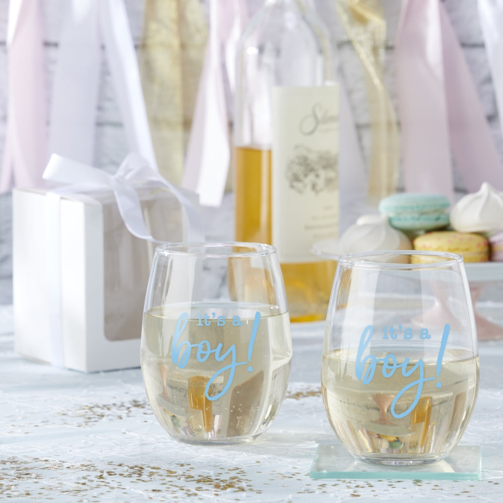 9 oz. Stemless Wine Glass - It's a Boy! (Set of 12) - Alternate Image 2 | My Wedding Favors