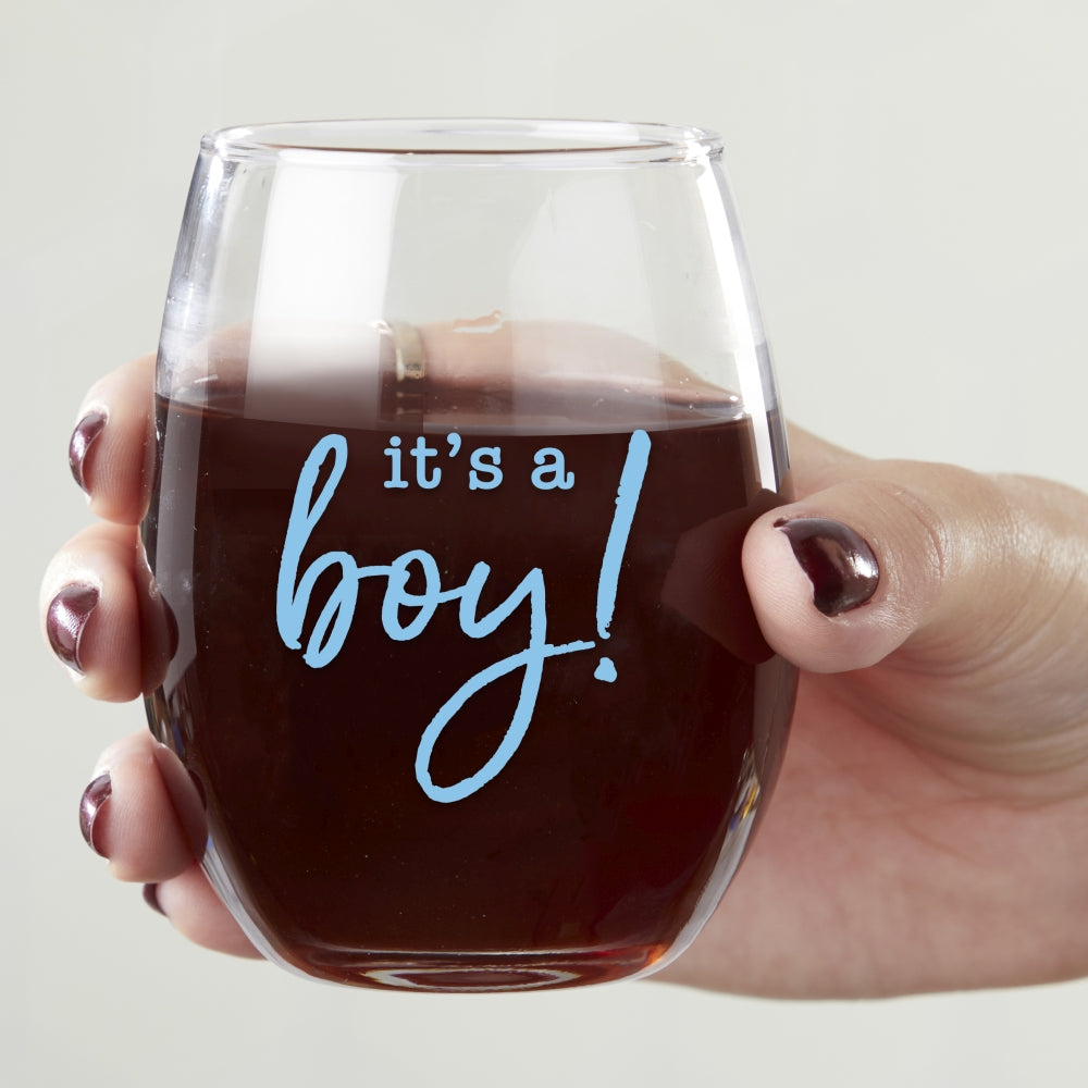 9 oz. Stemless Wine Glass - It's a Boy! (Set of 12) - Alternate Image 3 | My Wedding Favors