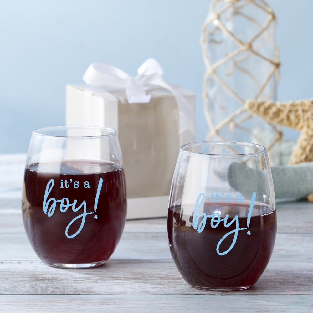9 oz. Stemless Wine Glass - It's a Boy! (Set of 12) - Alternate Image 4 | My Wedding Favors