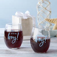 Thumbnail for 9 oz. Stemless Wine Glass - It's a Boy! (Set of 12) - Alternate Image 4 | My Wedding Favors