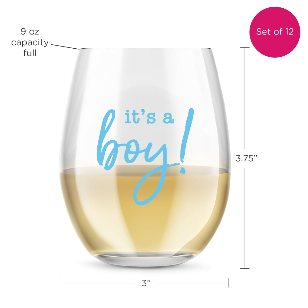 9 oz. Stemless Wine Glass - It's a Boy! (Set of 12) - Alternate Image 6 | My Wedding Favors