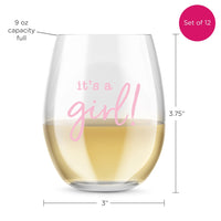 Thumbnail for 9 oz. Stemless Wine Glass - It's a Girl! (Set of 12)
