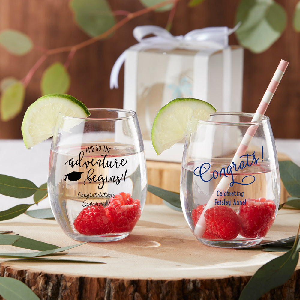 Stemless Wine Glass Favors - Personalized Glasses - Large