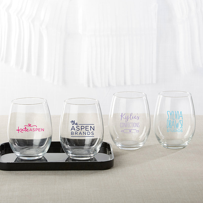 Personalized Custom Design 9 oz. Stemless Wine Glass - Main Image | My Wedding Favors