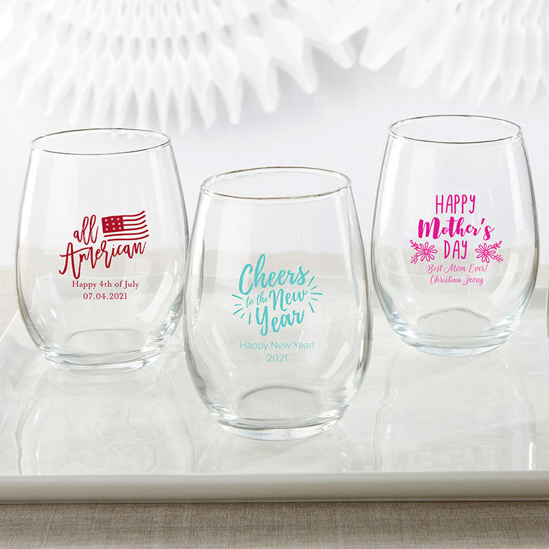 Personalized 9 oz. Stemless Wine Glass - Alternate Image 25 | My Wedding Favors