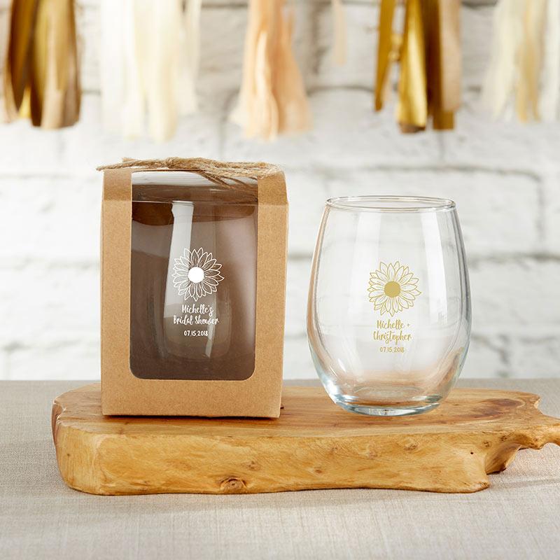 Personalized 9 oz. Stemless Champagne Glass - Wedding