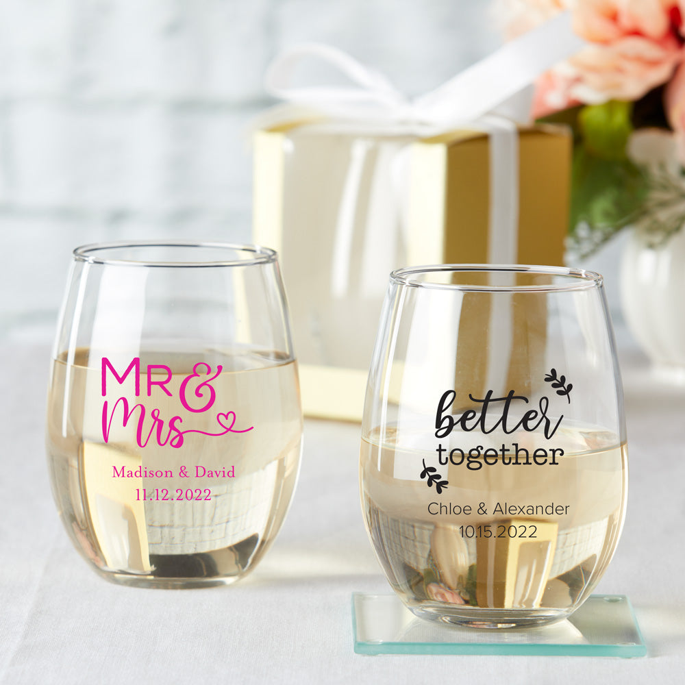 Personalized 9 oz. Stemless Wine Glass - Main Image | My Wedding Favors
