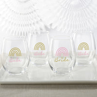 Thumbnail for 15 oz. Stemless Wine Glass - Boho Rainbow Bride & Babe (Set of 4)