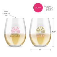 Thumbnail for 15 oz. Stemless Wine Glass - Boho Rainbow Bride & Babe (Set of 4)