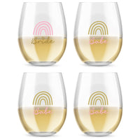 Thumbnail for 15 oz. Stemless Wine Glass - Boho Rainbow Bride & Babe (Set of 4)