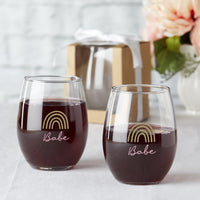 Thumbnail for 15 oz. Stemless Wine Glass - Boho Rainbow Babe (Set of 4)
