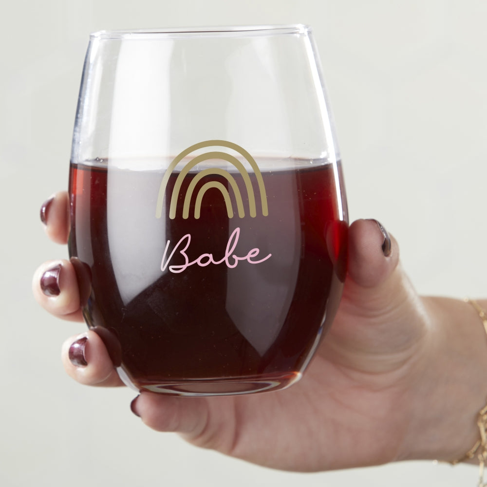 15 oz. Stemless Wine Glass - Boho Rainbow Babe (Set of 4)