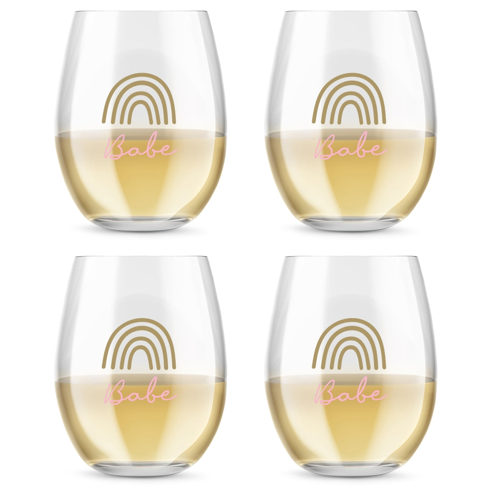 15 oz. Stemless Wine Glass - Boho Rainbow Babe (Set of 4)