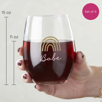 Thumbnail for 15 oz. Stemless Wine Glass - Boho Rainbow Babe (Set of 4)