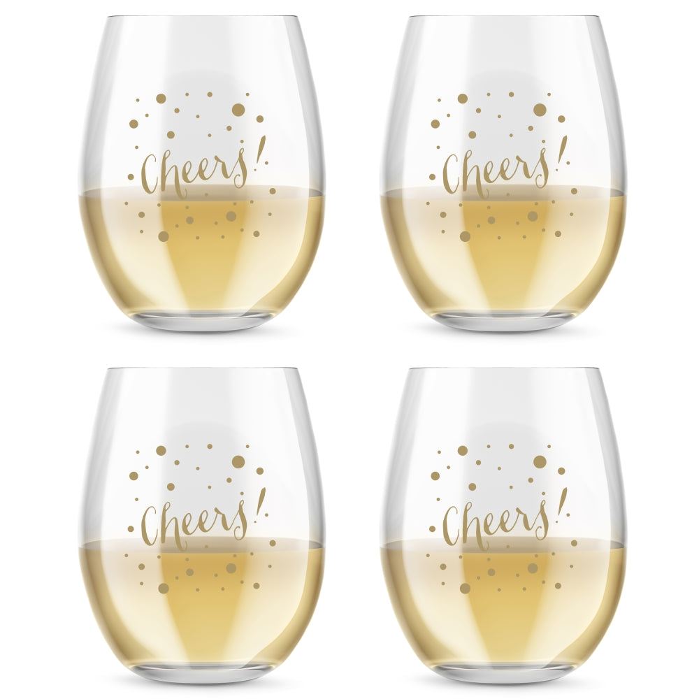 15 oz. Stemless Wine Glass - Cheers (Set of 4)