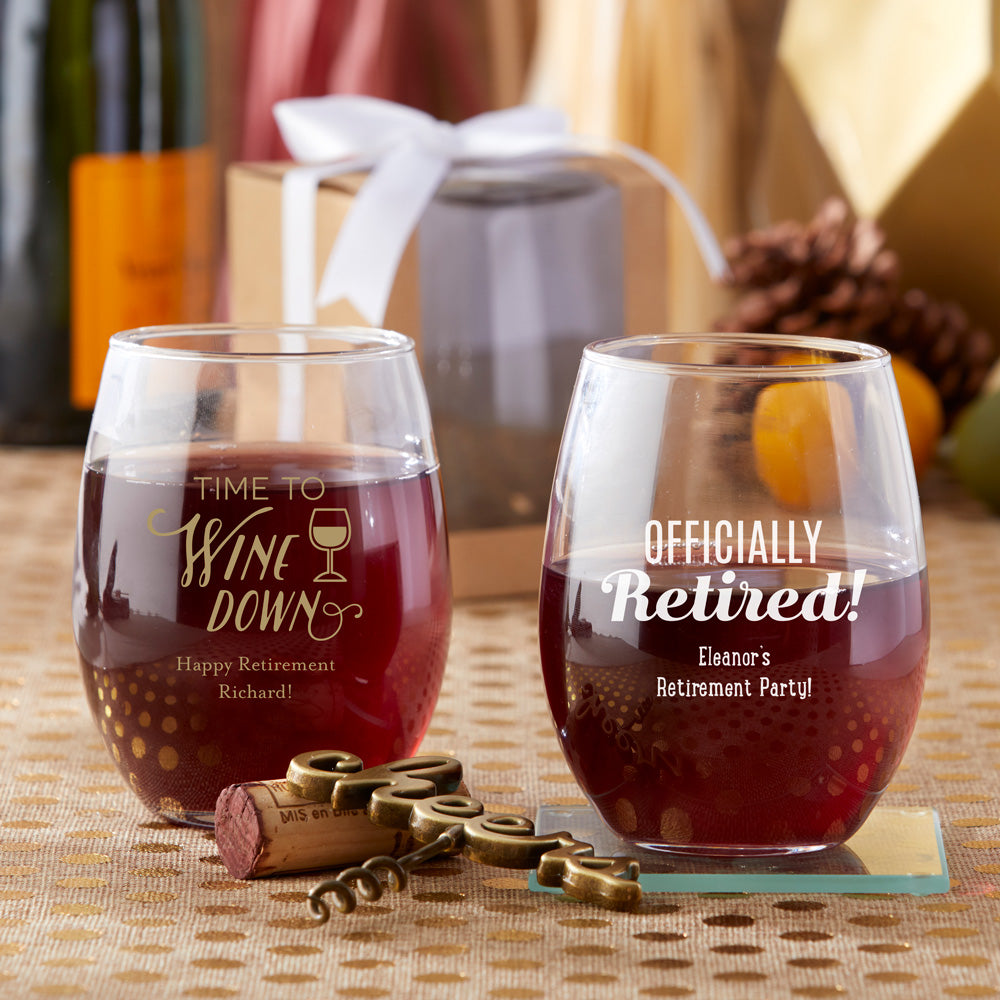 Personalized 15 oz. Stemless Wine Glass - Party Favors, Wedding, Baby