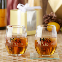 Thumbnail for 15 oz. Stemless Wine Glass - Mr. & Mrs. Heart (Set of 2)