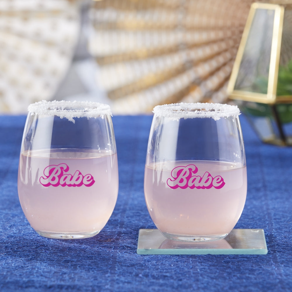 15 oz. Stemless Wine Glass - Retro Babe (Set of 4) - Main Image | My Wedding Favors