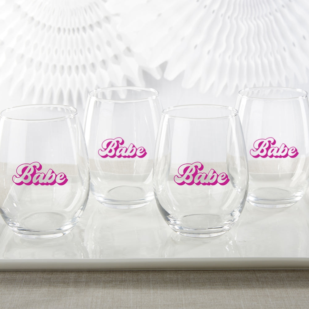 15 oz. Stemless Wine Glass - Retro Babe (Set of 4) - Alternate Image 2 | My Wedding Favors