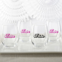 15 oz. Stemless Wine Glass - Retro Bride & Babe (Set of 4) - Alternate Image 2 | My Wedding Favors