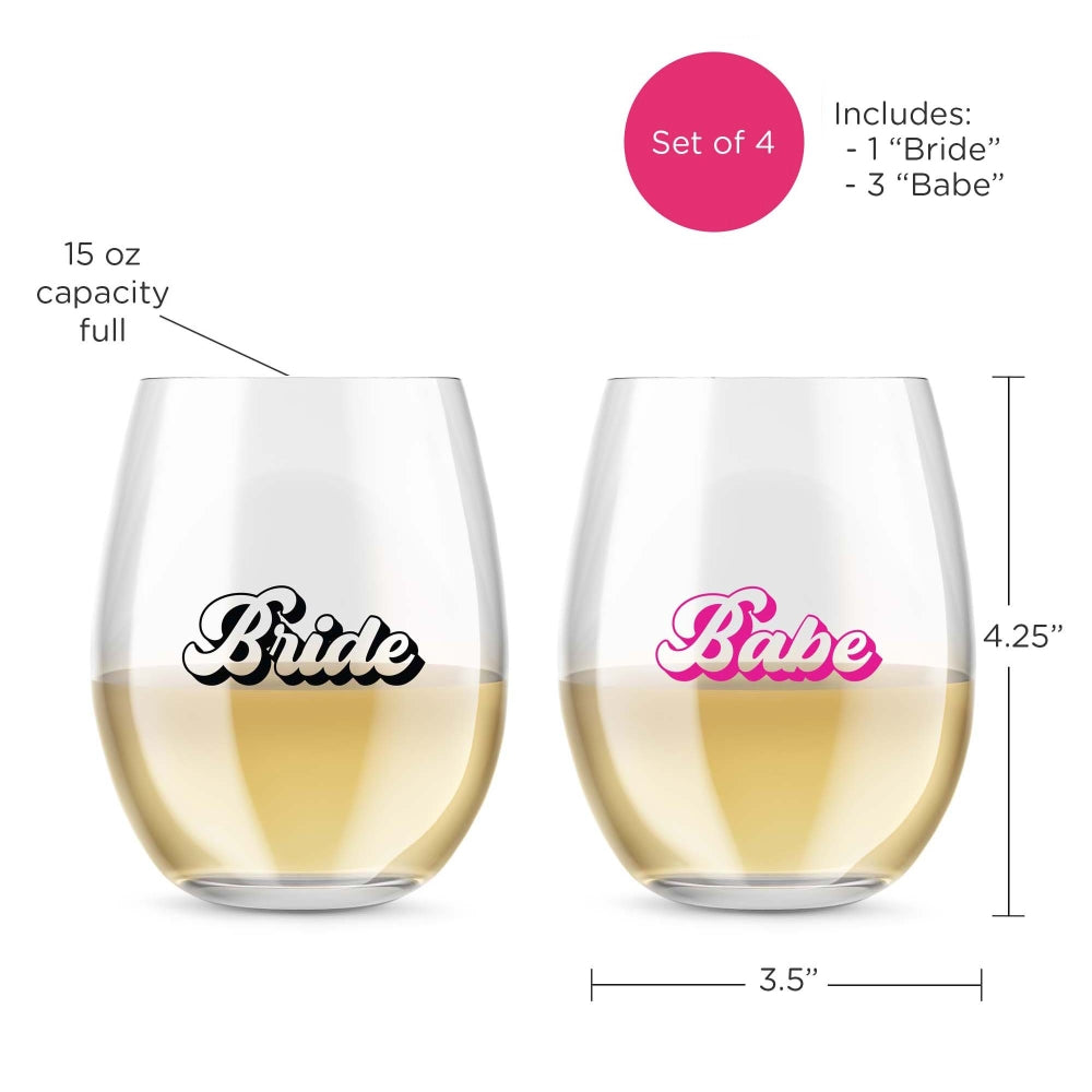 15 oz. Stemless Wine Glass - Retro Bride & Babe (Set of 4) - Alternate Image 6 | My Wedding Favors
