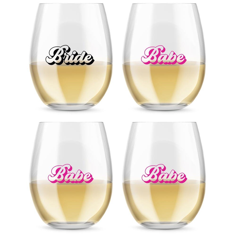 15 oz. Stemless Wine Glass - Retro Bride & Babe (Set of 4) - Alternate Image 7 | My Wedding Favors