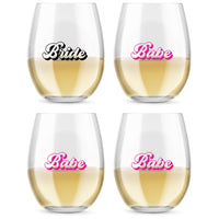 15 oz. Stemless Wine Glass - Retro Bride & Babe (Set of 4) - Alternate Image 7 | My Wedding Favors