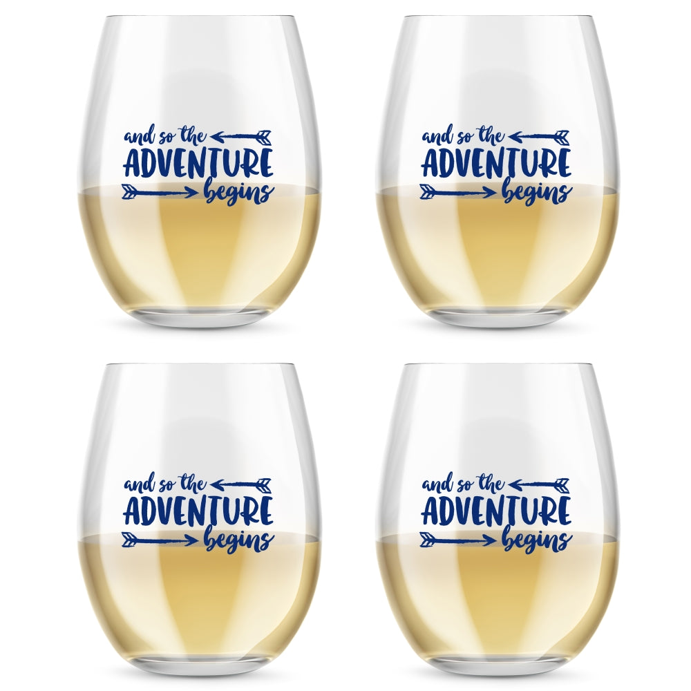 15 oz. Stemless Wine Glass - Adventure Begins (Set of 4) - Alternate Image 4 | My Wedding Favors