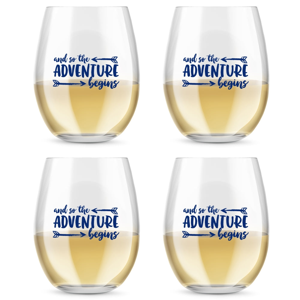 15 oz. Stemless Wine Glass - Adventure Begins (Set of 4) - Alternate Image 4 | My Wedding Favors