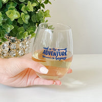 Thumbnail for 15 oz. Stemless Wine Glass - Adventure Begins (Set of 4) - Alternate Image 5 | My Wedding Favors