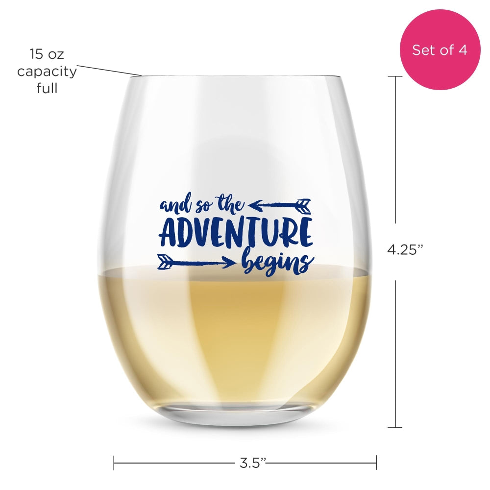 15 oz. Stemless Wine Glass - Adventure Begins (Set of 4) - Alternate Image 6 | My Wedding Favors
