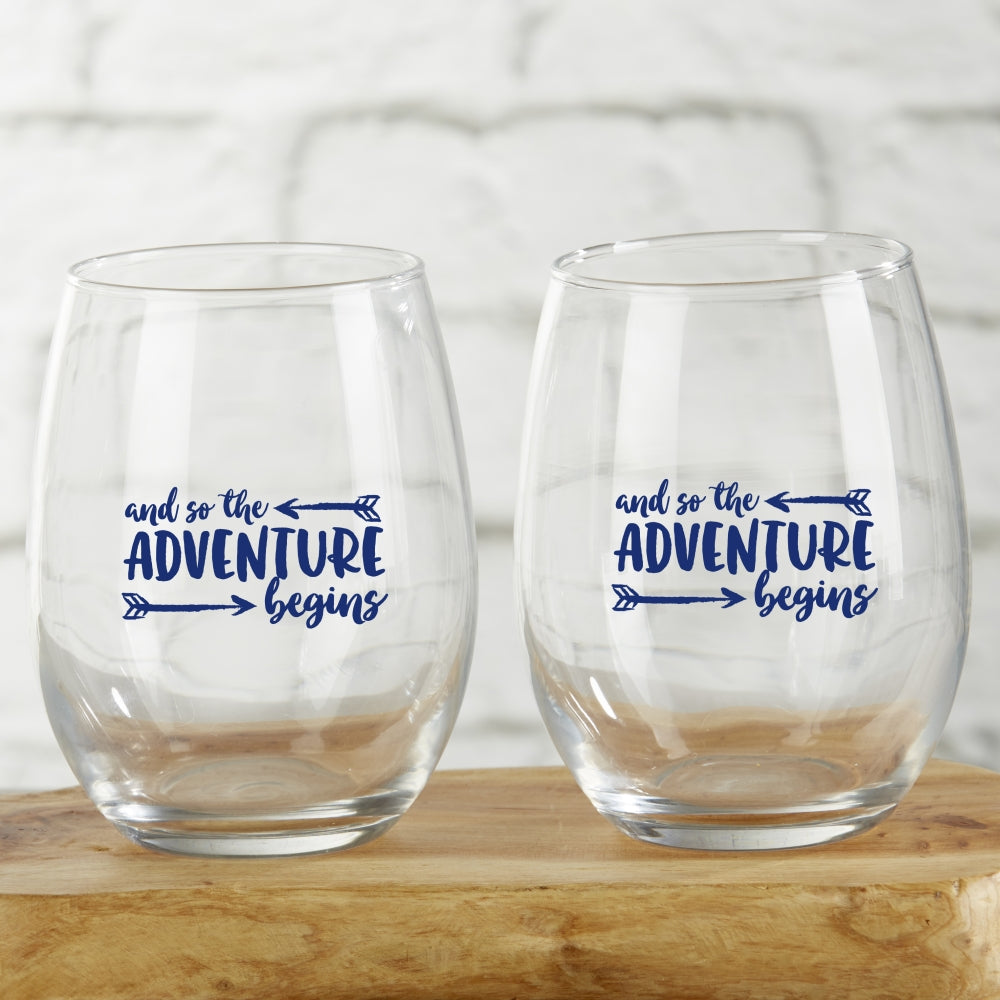 15 oz. Stemless Wine Glass - Adventure Begins (Set of 4) - Alternate Image 7 | My Wedding Favors