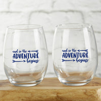 Thumbnail for 15 oz. Stemless Wine Glass - Adventure Begins (Set of 4) - Alternate Image 7 | My Wedding Favors
