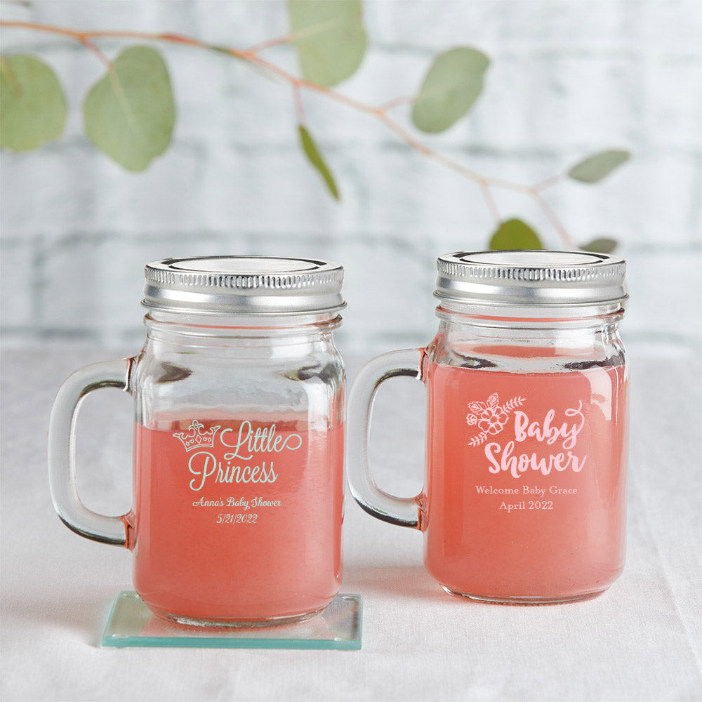 Personalized Mason Jar Drinking Glasses with Flower Lids