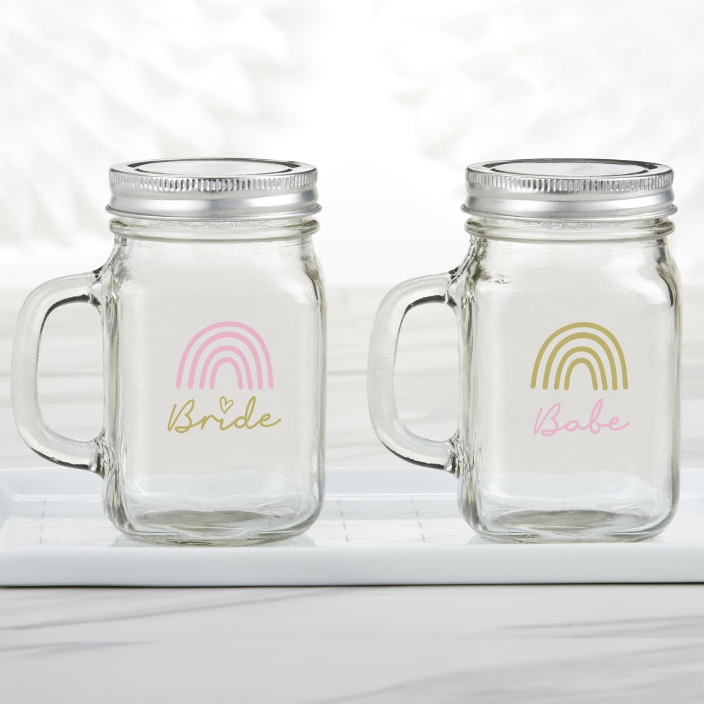 12 oz. Mason Jar Mug with Lid - Boho Rainbow Bride & Babe (Set of 6) - Alternate Image 4 | My Wedding Favors