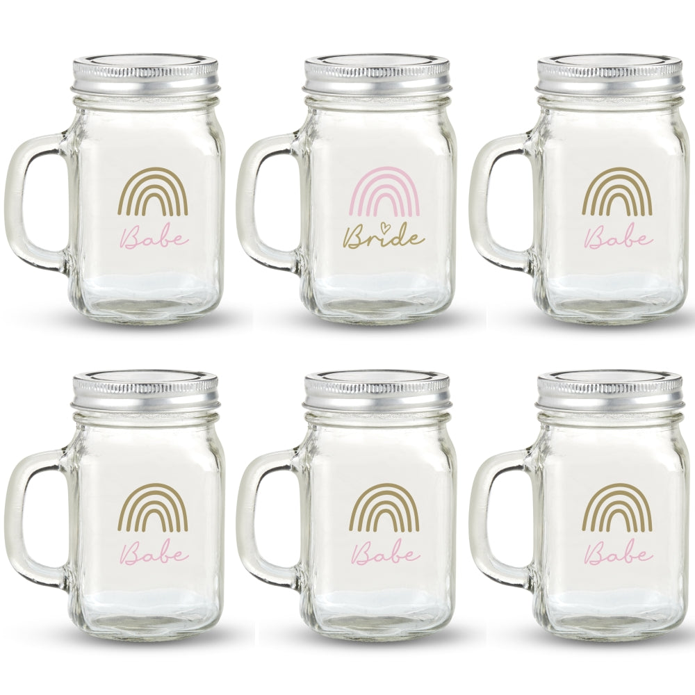 12 oz. Mason Jar Mug with Lid - Boho Rainbow Bride & Babe (Set of 6) - Alternate Image 5 | My Wedding Favors