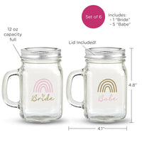 Thumbnail for 12 oz. Mason Jar Mug with Lid - Boho Rainbow Bride & Babe (Set of 6) - Alternate Image 6 | My Wedding Favors