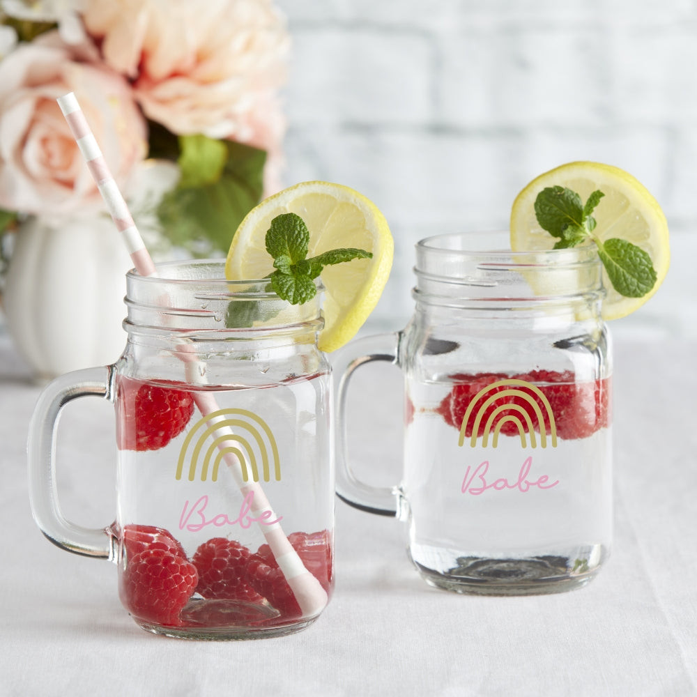 12 oz. Mason Jar Mug with Lid - Boho Rainbow Babe (Set of 6) - Main Image | My Wedding Favors